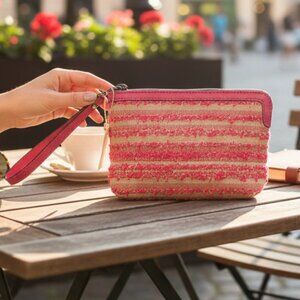 Patricia Nash Cassini Ebbe Woven Collection Wristlet, Tan & Bright Pink
